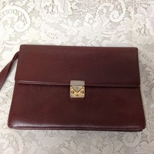 YSL Brown Leather Mens 2-Gusset Clutch-Wristlet